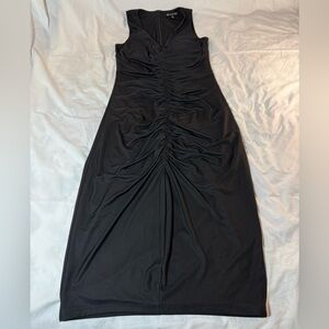 INC International Concepts Black Ruched Midi Dress